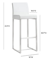Denmark White Performance Vegan Leather and Stainless Steel Barstool - Set of 2 Model: TOV-K3637
